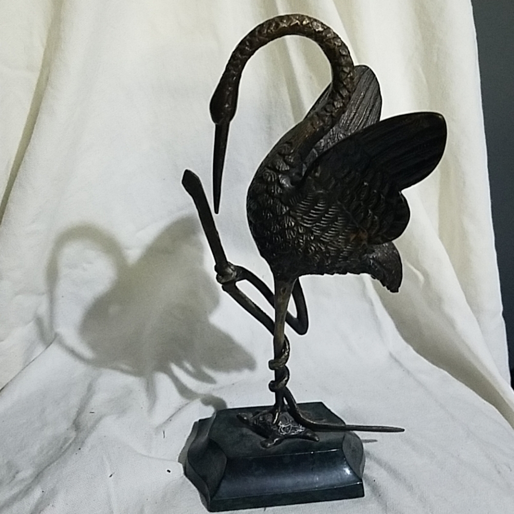 Bronze Crane Snake Turtle Feng Shui Statue 10"